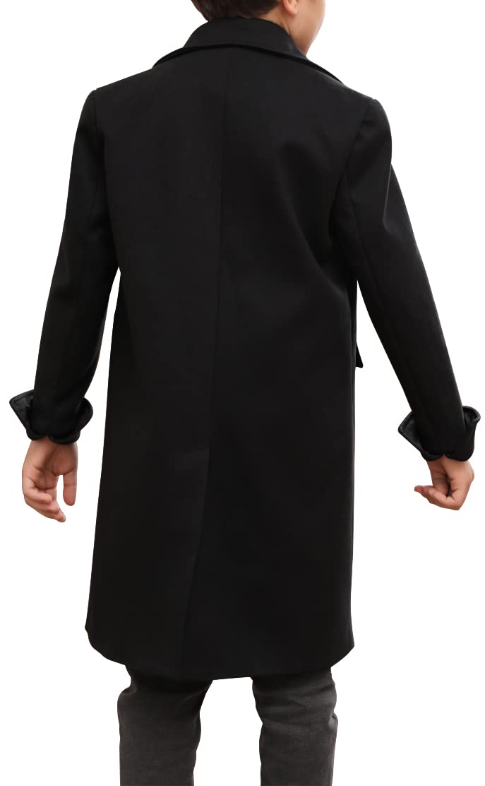 Ebifin Ragazzi Tacca Risvolto Doppio Petto Lungo Trench Cappotto Casual Classico Peacoat