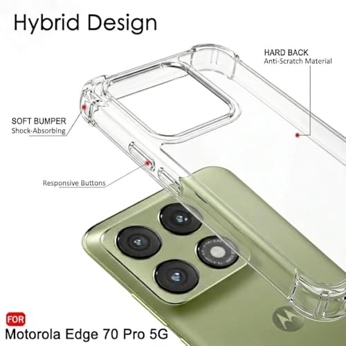 Image of Fashionury Clear Back Cover Case for Motorola Moto Edge 70 Pro 5G | Anti-Yellow Acrylic Hard Back + Soft TPU Bumper | Shockproof 360 Protection | Slim Transparent Bumper Case (Clear)