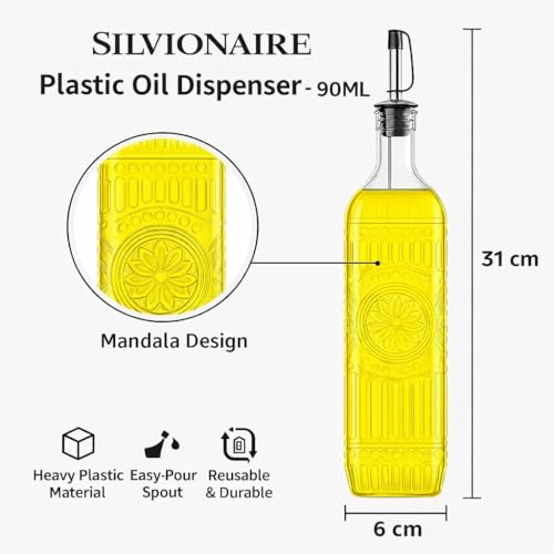 Image of 900ML Oil Dispenser Bottle | Heavy Premium Plastic Oil Pourer with Mandala Design | BPA-Free, Leakproof Cooking Oil Container with Easy Flow Spout for Kitchen (Transparent)