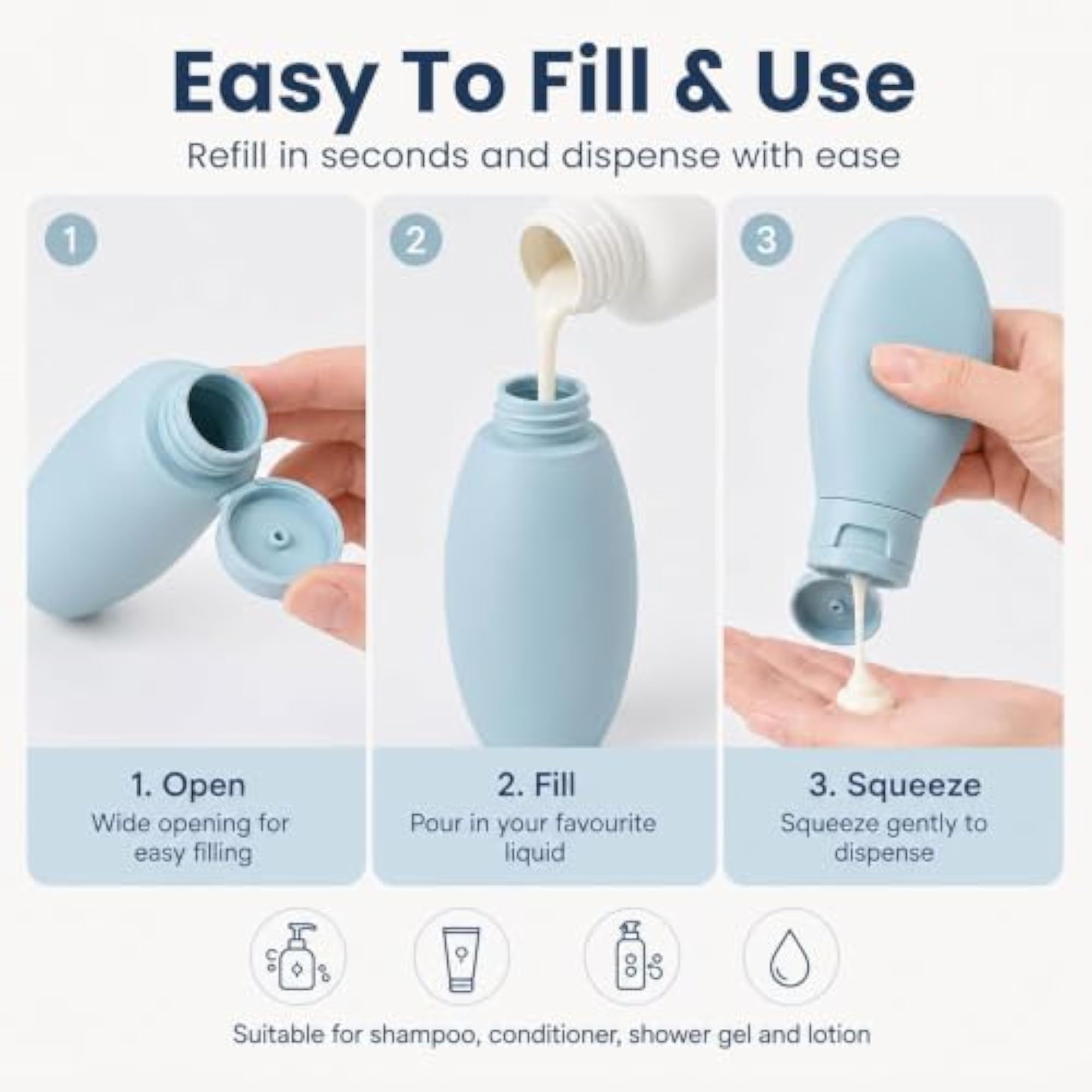 Travel Bottles for Toiletries, Leak-Proof Silicone Containers