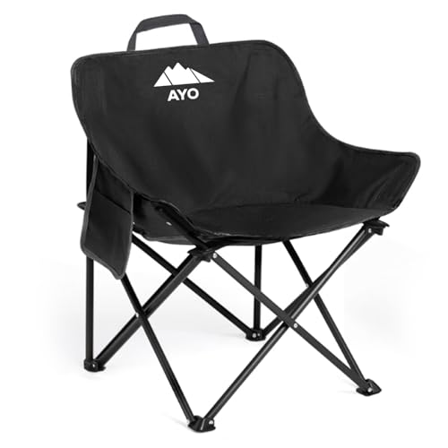 AYO アウトドアチェア 軽量 折りたたみ椅子 月型 1.6kg 耐荷重は120kg 組立不要 ベランダ バーベキュー キャンプ椅子 釣り 運動会 収納簡単 収束式 ポケット付き 持ち運び楽 携帯便利 ブラック
