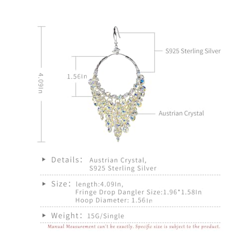 925 Sterling Silver Boho Hoop Earrings Chandelier Drop Statement with Crystals Jewelry Dangles multiple Tassels, Party Jewel Made by Handcraft3