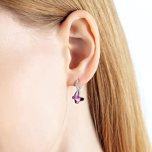 Women's 925 Sterlling Silver Butterfly Crystal Earrings (Style 1-Purple) #TOP5