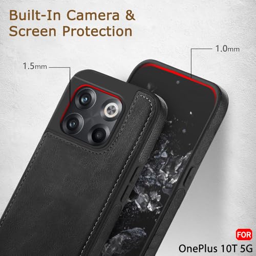 Image of TheGiftKart Genuine Leather Finish Back Cover Case for OnePlus 10T | Shockproof Design | Raised Edges for Camera & Screen Protection | Stunning Minimalist Design Case Cover (Faux Leather & PC, Black)
