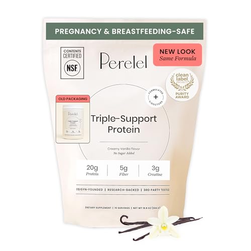 Perelel Triple-Support Plant Based Protein Powder, Creamy Vanilla, 20g Vegan Protein Powder, 3g Creatine Monohydrate, & 5g Prebiotic Fiber per Serving, Dairy Free, No Sugar Added, 15 Day Supply