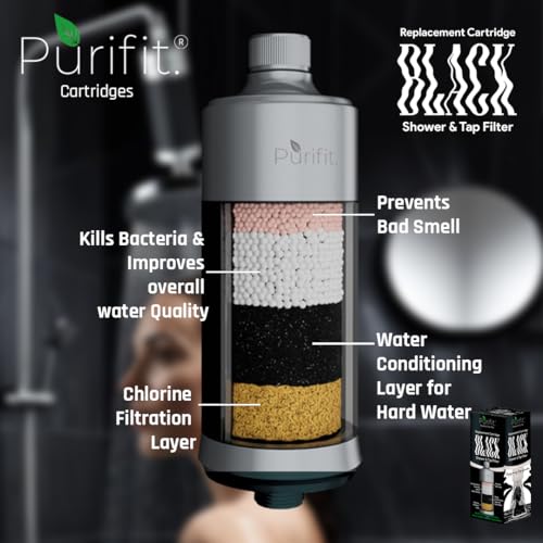Image of Purifit Replacement Cartridge for Black Shower & Tap Filter | Reduce Chlorine | Hardwater | Limescale | Hair fall | Skin Issues | White Colour | 1Pcs