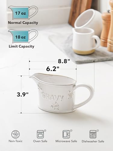 LE TAUCI 17oz Gravy Boat, Ceramic Sauce Boat for Salad Dressings, Creamer, Broth, Black Pepper, Set of 1, Arctic White, Bee Pattern