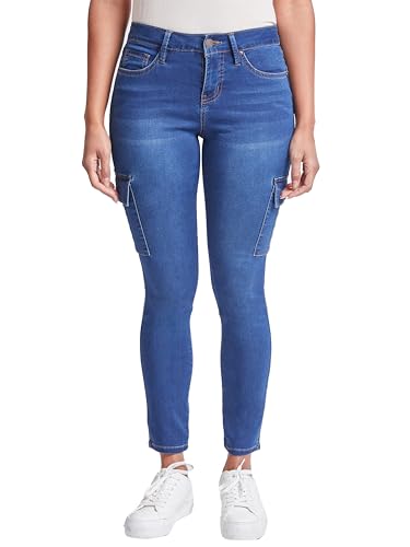 Royalty For Me Womens Women's Hyperdenim Mid Rise Skinny Cargo Jeans