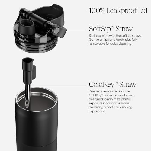 Image of BruMate Rise 18oz Water Bottle with Covered Silicone Straw | 100% Leakproof Insulated Kids Water Bottle | Cup Holder Friendly Base | 18oz (Matte Black)