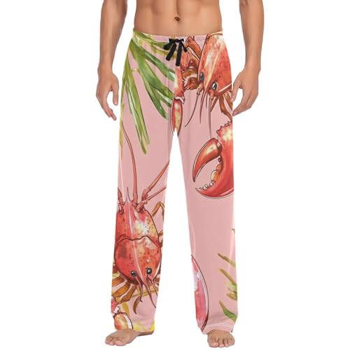 Lobster and Seaweed Pajama Pants for Men Comfort Sleep Lounge Bottoms Straight-fit with Pockets S-XXL