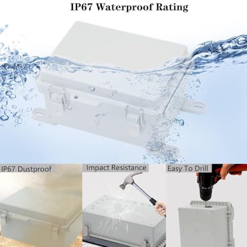 Zulkit IP67 Waterproof 20pc Junction Box With Mounting Plate Grey Plastic