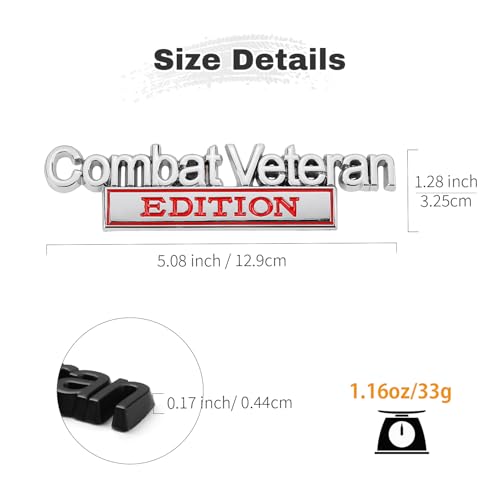 Image of Car Emblem for Combats Veteran Edition with 2 Adhesives, 3D Badge Decal for Trucks, Metal Stickers Replacement Compatible with Universal Vehicle, Veteran Gifts for Men (Silver & Red)