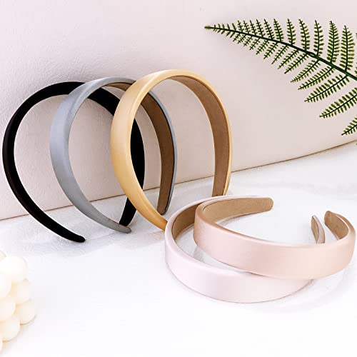 Yission 5Pcs Padded Headbands For Women Girls Non Slip Fashion Headband Satin Head Bands For Women's Hair Black White Yellow Champagne Gray Head Band Hair Accessories For Women Girls #TOP4