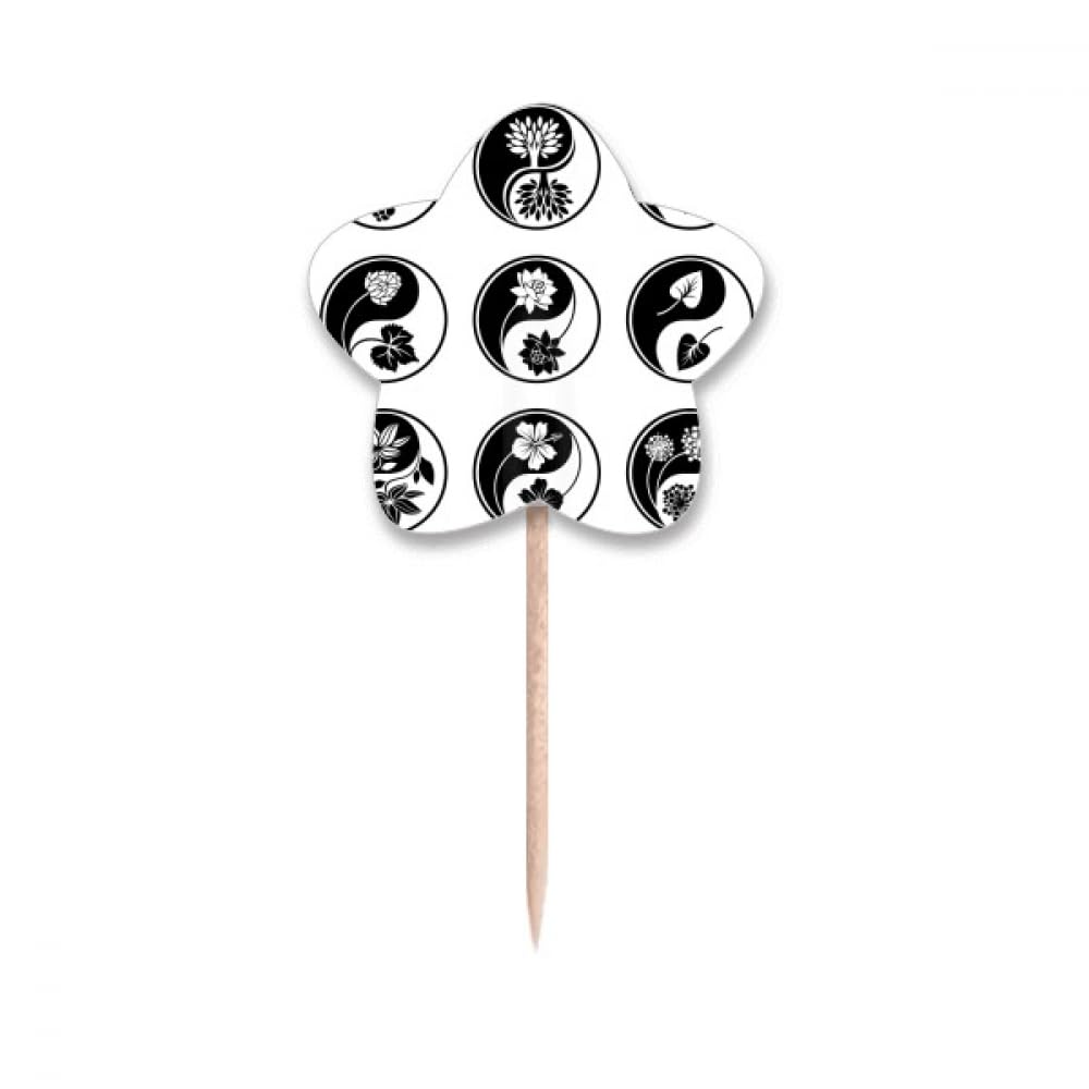Cure-dents drapeaux Yin-Yang et fleur cupcake picks pour décoration de table festive