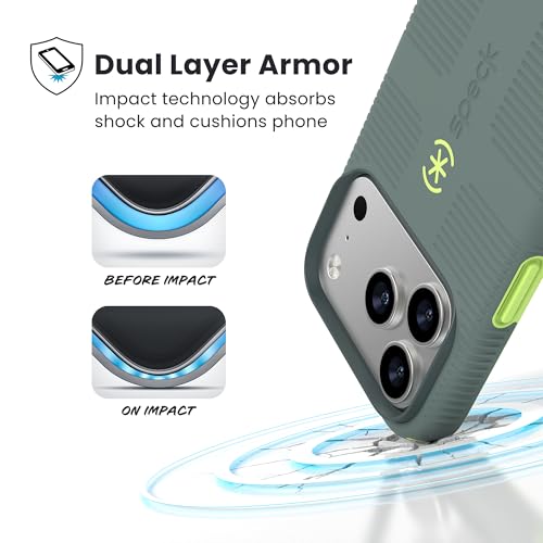 Image of Speck CANDYSHELL Grip +MS Case for iPhone 17 Pro - NEO DRAB /Glow Green | Slim Protective Grip | Drop Protection | MagSafe Compatible