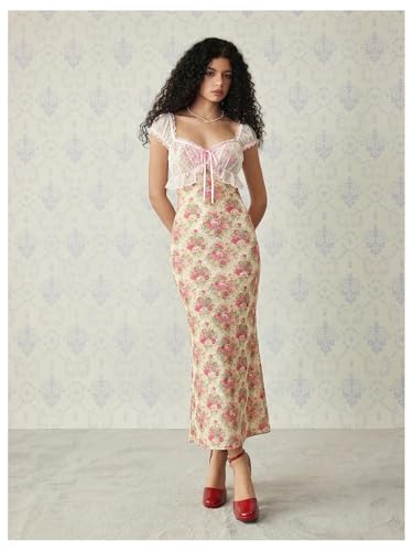 Image of GORGLITTER Women's Sweetheart Neckline Wedding Guest Tea Party Maxi Dress | Boho Vintage Dress, Bridal Shower Dresses for Guest, Floral Dress, Cocktail Birthday Dress,
