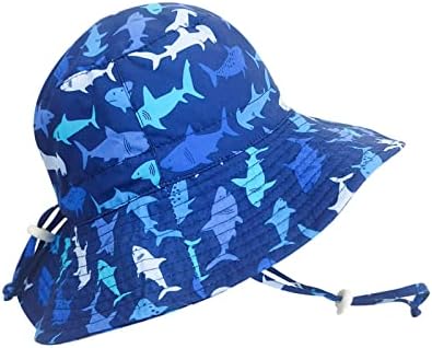 Baby Cotton Breathable Hat Kids Baby Girls Boy Toddler Cartoon Prints Outdoor Adjustable Bucket Sun Beach Sun (Blue, 54)