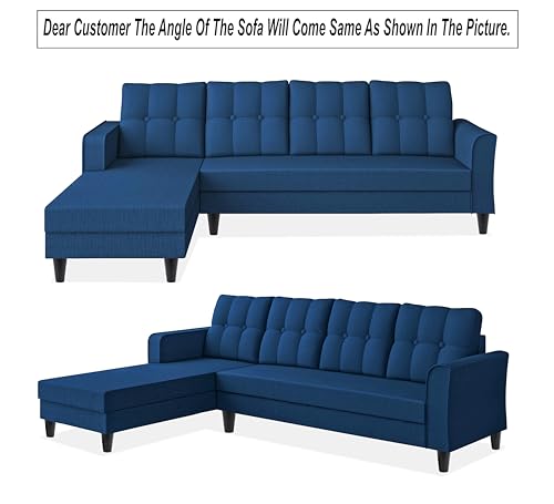 Image of Adorn India Maddox Tufted L Shape 6 Seater Sofa Set Lhs (Blue) (3 Year Warranty)