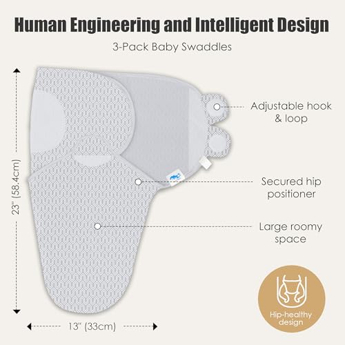 Image of SWEET DOLPHIN 3-Pack Baby Swaddle Sleep Sacks - Newborn Swaddle Blanket with Soft Cotton - Ergonomic Wrap for Boys and Girls, 3-6 Months, Grey
