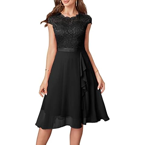 Women's Cocktail Dresses for Women Evening Party, Tea Party Dresses for Women 2024 Wedding Guest Dress, Black Prom Semi Formal Dress Elegant Lace Silk Bridal Shower Dress for Women Black XL Cover