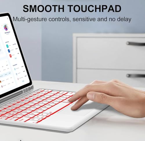 Image of RTSY Keyboard case for iPad Air 11 (M4 /M3 /M2) & iPad Air 5th /4th with Multi Touch Trackpad & 7-Colors Backlit, Magnetic Detachable Wireless Bluetooth (Grey White)