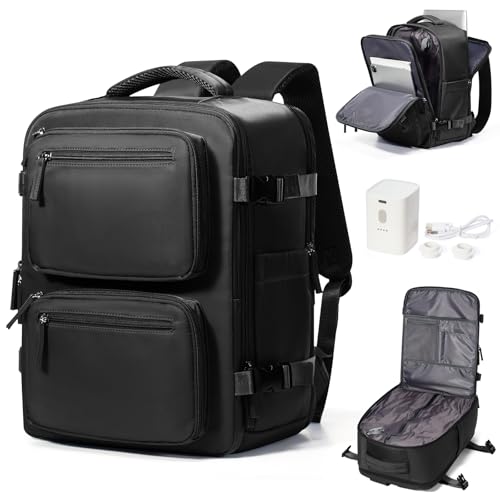 suradar Vacuum Backpack Travel Bag With Pump Compression Vacpack Travel Backpack 40x30x20 for Women Men Ryanair Cabin Bags 40x30x20 Underseat Wizz Air British Airways Hand Luggage Bag Carry On Black