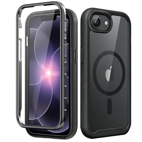 ALGORAM for iPhone 16e & 17e Case with Built-in Sensitive Screen Protector, Full-Body Dual Front & Back Protective Phone Case [Magnetic with MagSafe] Drop Proof 17 E/ 16 E Cover 6.1 Inch, Black