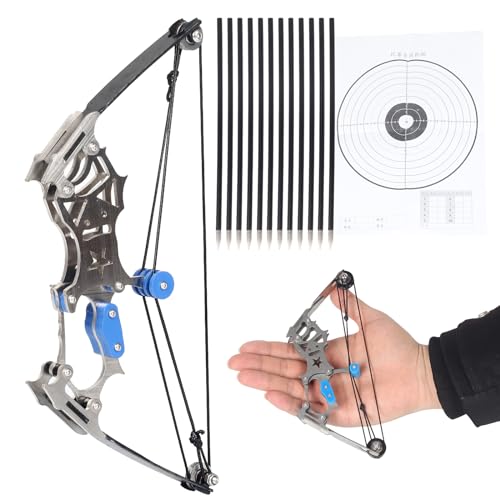 FENJANER Archery Mini Compound Bow and Arrows Set for Games Shooting Gift Stainless Steel Bow with Arrows (Blue-7.5\" Bow - Arrows 12)