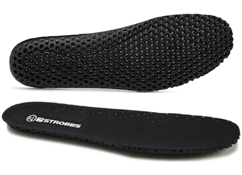 7STROBBS Thin Breathable Insoles for Men, Lightweight Replacement Cushion Shoe Inserts for Sneakers Work Shoes, Soft Sweat Absorbing Innersole Shoe Pads, Black U9/10