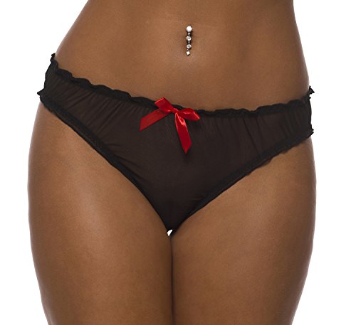 Velvet Kitten by Lingerie Diva Ruched Rene Ruffle Panty (Small/Medium, Black)