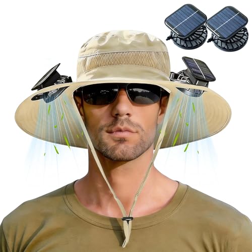 Chapeau de ventilateur solaire extérieur large bord protection UPF 50+ randonnée