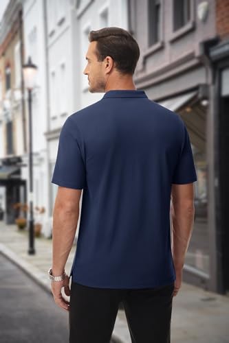 MAGCOMSEN Mens Polo Shirts with Pocket Cotton Pique Short Sleeve Collared Shirt Moisture Wicking Golf Shirts 3-Button Shirts4
