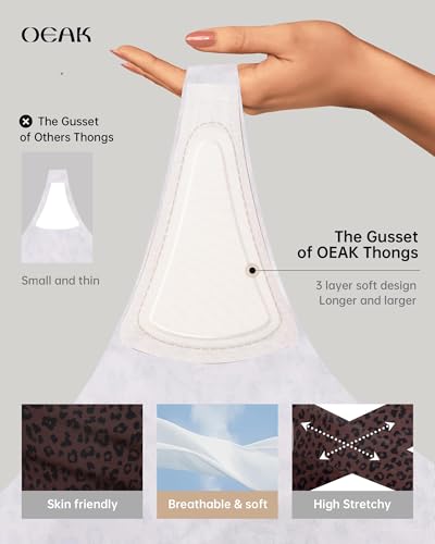 Image of OEAK Seamless Thongs for Women Invisible Thongs No Show Thong Panty Liners Tangas Comfortable Workout G-Strings Underwear Leopard Coffee XS