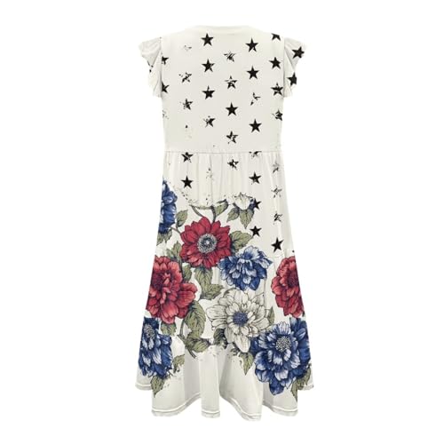 Image of Womens Summer Dress Ruffle Sleeve V Neck Dress Casual Fit Flowy Beach Vacation Sundress with Pocket S-2XL