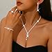 Sparkling Rhinestone Tassels Earrings Necklace Ring Bracelet Set Elegant Crystal Earrings Necklace Bracelet Sets Bridal Wedding Prom Party Fashion Costume Jewelry Accessary for Women (Silver)