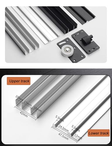 Kit de riel triple para puerta corrediza, aluminio duradero, funcionamiento suave para puertas de armario y gabinete, fácil de instalar, solución de ahorro de espacio para la nización del hogar