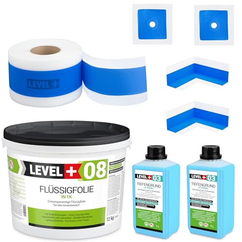 SET SET SET 324 - Juego Impermeabilizante de 12 kg de película líquida, 2 esquinas interiores, 2 manguitos de pared, 20 m de cinta de sellado, 1 L de profundidad