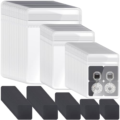 Sureio 200 Pcs Anti Tarnish Strips with Clear Plastic Jewelry Bags Sets, 100 Assorted Size Transparent Jewelry Storage Bags and 100 Anti Tarnish Strips for Packaging Jewelry Rings Earrings (3 Sizes)