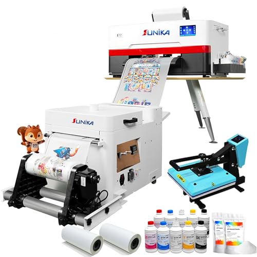 SUNIKA DTF Printer, A3 Directly to Film Transfer Printing Machine Built-in Auto Time Cleaning Printhead for T-Shirt Fabric Textile Clothing (Printer + Heat Press + Shaker Dryer)