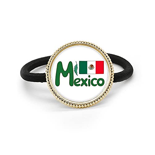Lazo de pelo de metal plateado y tocado de goma con bandera de México