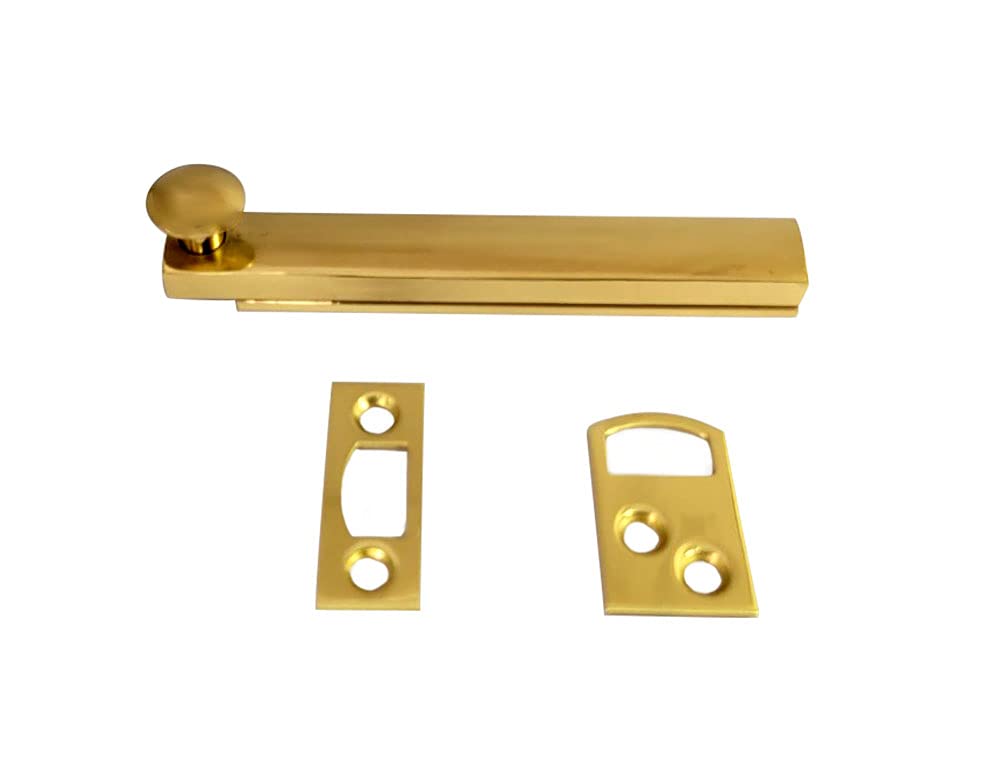 QCAA Heavy Duty Solid Brass Concealed Surface Bolt, 4", Polish Brass, 1 Pack, Made in Taiwan