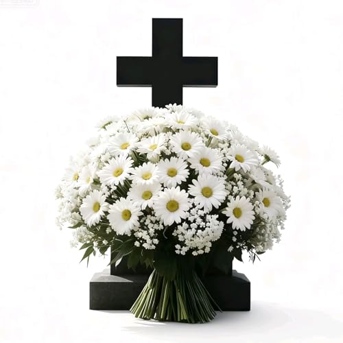 XIAOGUDONG Ramo de flores artificiales de margaritas blancas y aliento de bebé, flores de cementerio de plástico sintético para decoración de tumbas, arreglos conmemorativos de lápidas funerarias