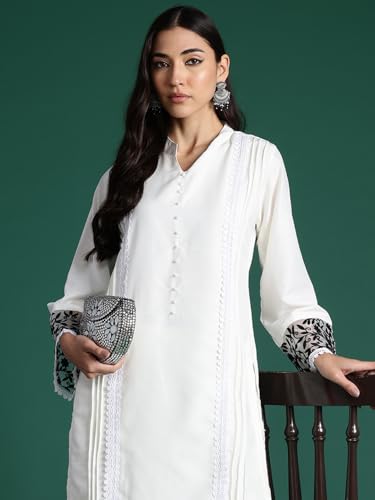 Image of INDO ERA Women's Silk Blend Embroidered Straight Kurta & Pant Set (KS9WH6908)