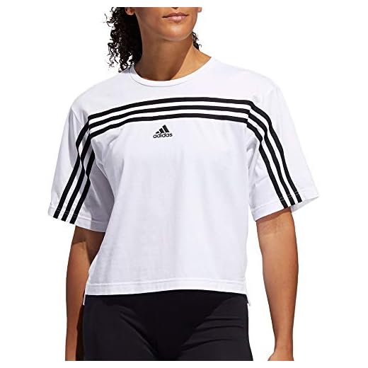 adidas Women's Must Haves Ringer 3-Stipes T-Shirt (White/Black, M)