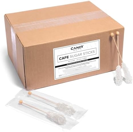 Candy Envy - White Café Sugar Sticks Mini Rock Candy - 100 Bulk Individually Wrapped White Treats - Original Sugar Flavored Drink Stirrers