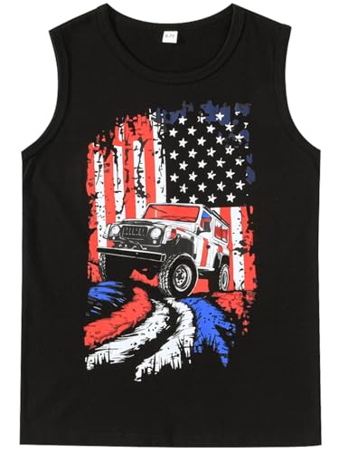 Image of Boys 4th of July Tank Kids American Flag Sleeveless Shirts Cotton Patriotic Tees Top Independence Day Clothes