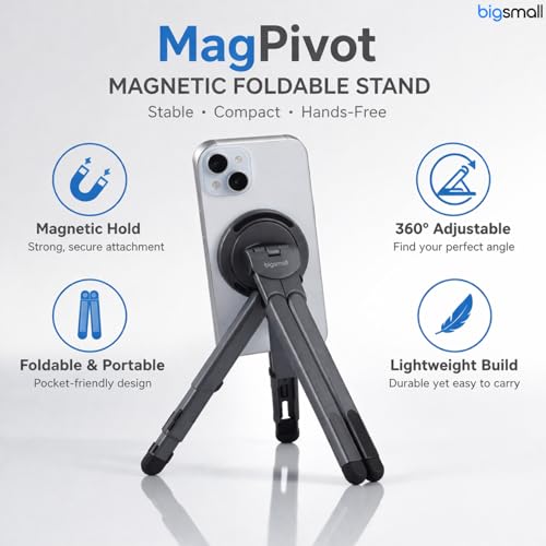 Image of Bigsmall Magpivot Portable Foldable Laptop,MacBook Stand with Magnetic Phone Holder, Lightweight Anti-Slip Aluminium Alloy Stand with Overheating Protection, Compatible with iPad and Tablets