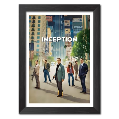 Image of TenorArts Inception Poster Hollywood Movie Posters Vector Art Photo Frame Painting With Dark Wooden Texture (12inches x 9inches)