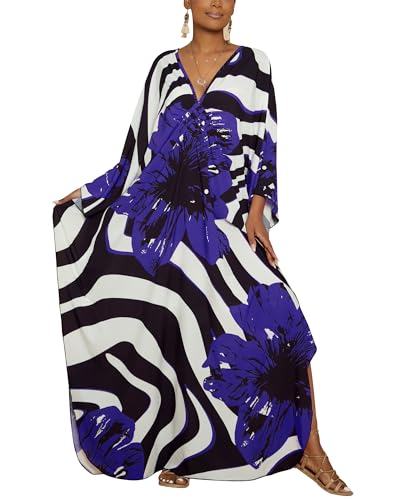 Image of Bsubseach Women Floral Print Kaftan Dresses Plus Size Bathing Suit Cover Up Moo Moos Caftan Beach Dress for Swimwear Summer