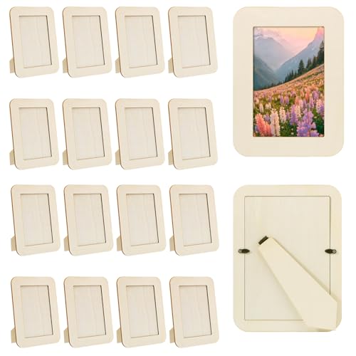 WSICSE 16 Pack Wooden Picture Frames for Crafts 4 x 6 DIY Picture Frame Craft Photos Wooden Frames for Fathers Day Birthday Wedding Party